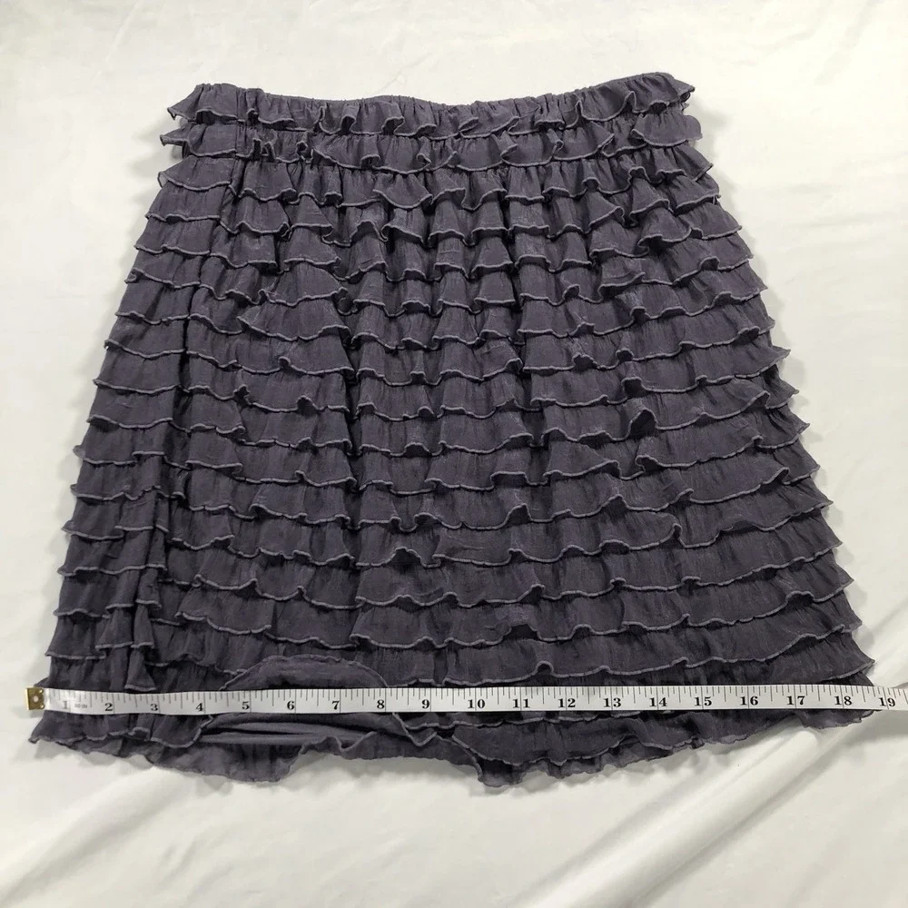 XHILARATION ABOVE-KNEE SKIRT (purple-gray w/ elastic waist & ruffles) Size Small